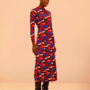 Farm Rio Wild Mushrooms Black Jersey Midi Dress - Brand new with tags - Size XL